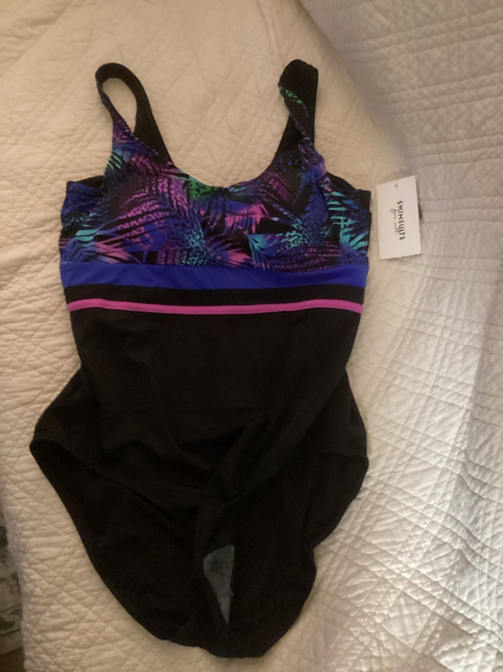 Swimsuits For All Black One-Piece with Purple & Pink Accents
